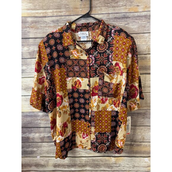 California Connection Button Front Shirt 22W Printed Short‎ Sleeve 90s - Picture 1 of 5